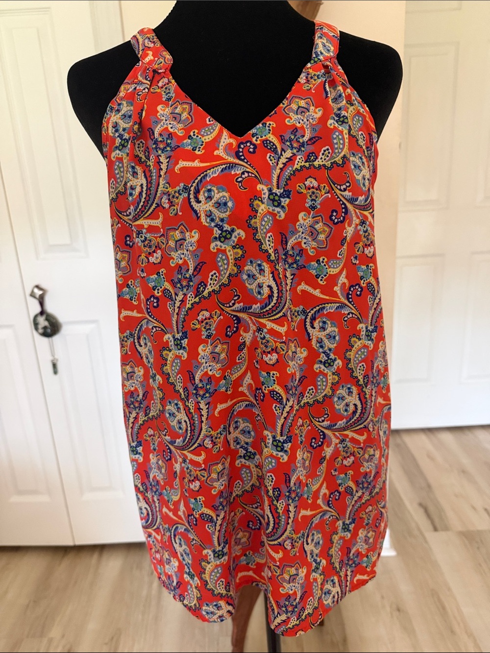 Pixley Orange Paisley V-Neck Sleeveless Tank